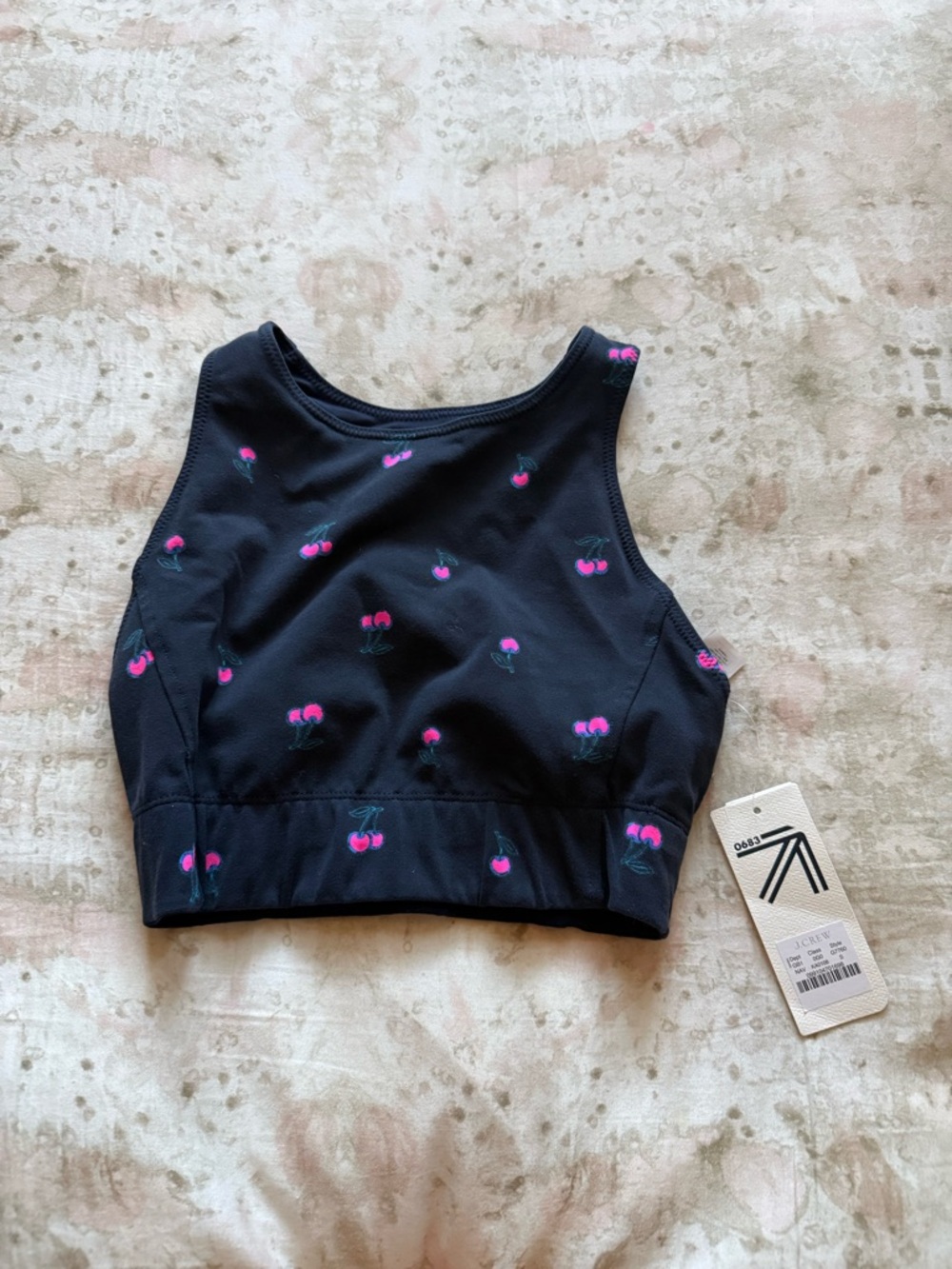 J. Crew x New Balance Sports Bra Athletic Crop Tank with Pink Cherries